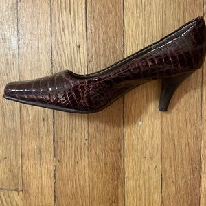 Burgundy croc high heels